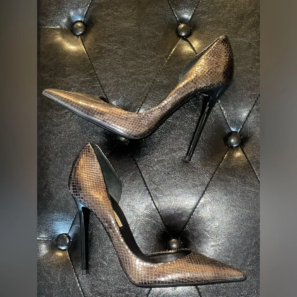 Zara Brown Snake-Effect Pointed Toe Pumps Size 38 - Picture 3 of 9